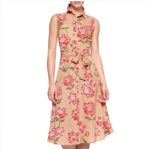 Banana Republic Floral Midi Sleeveless Dress Button Up - Tan and Red - Sz 8